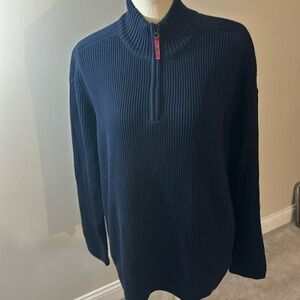 Vintage Y2K Eddie Bauer 3/4 Zip Blue Pullover Ribbed Sweater